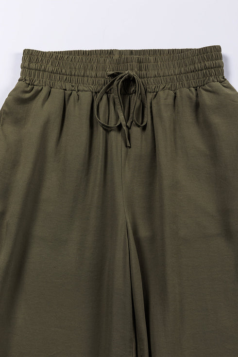 Drawstring Elastic Waist Casual Wide Leg Pants